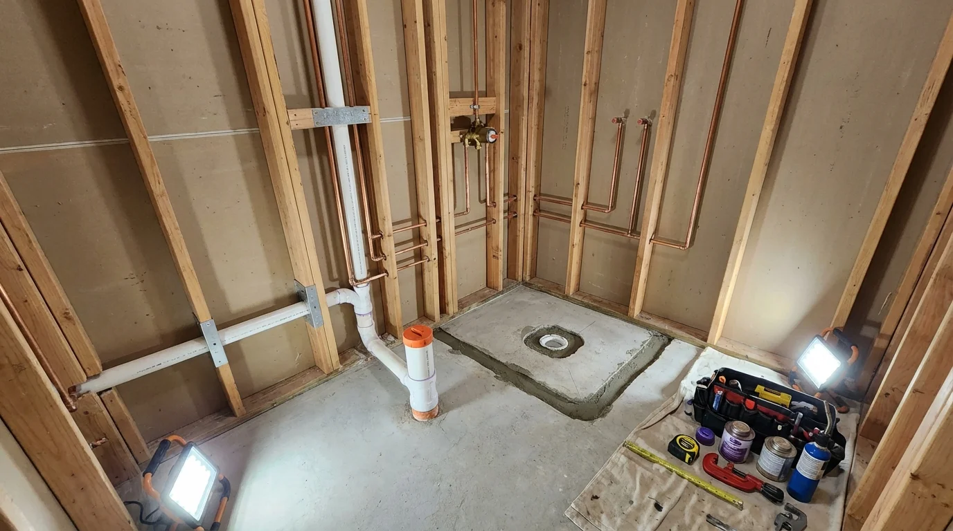 Bathroom rough-in plumbing during remodel by Johns Plumbing LLC in Santa Monica