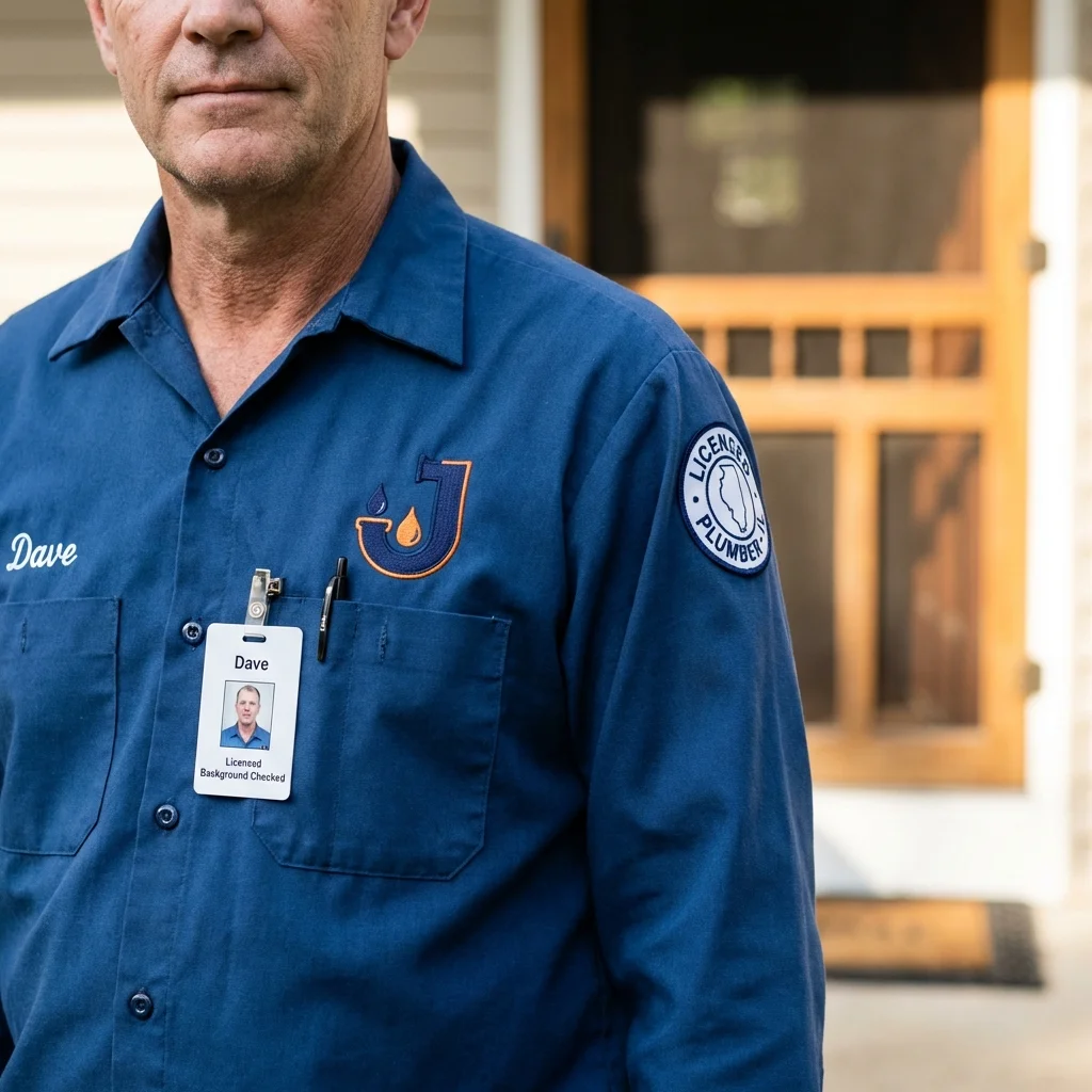 Licensed plumber showing ID badge in Santa Monica, CA