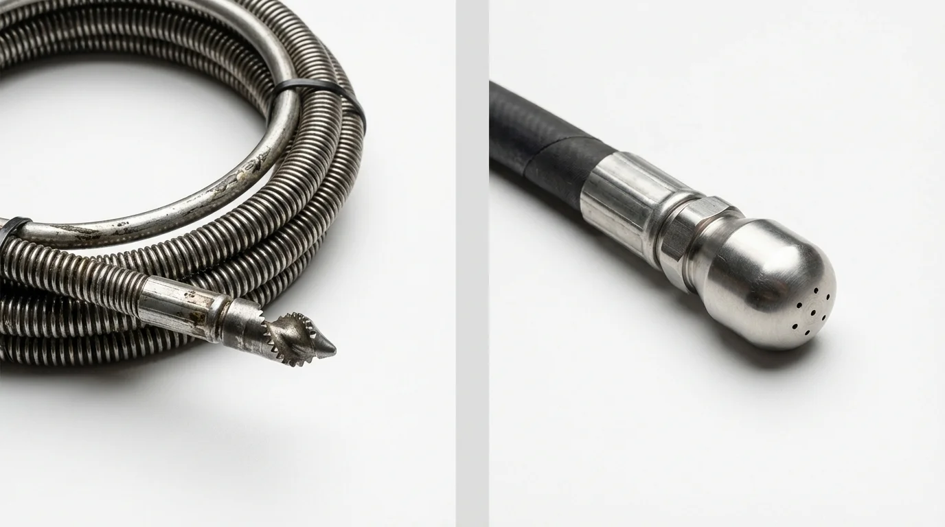 Drain snake cable and hydro jetting nozzle used for drain cleaning in Santa Monica, CA