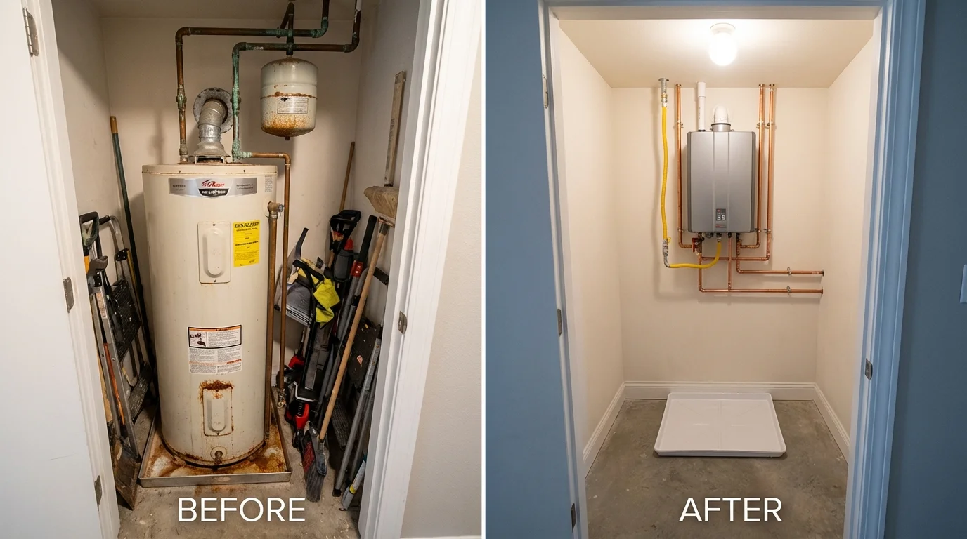 Tank water heater versus wall-mounted tankless unit comparison for Santa Monica, CA homeowners