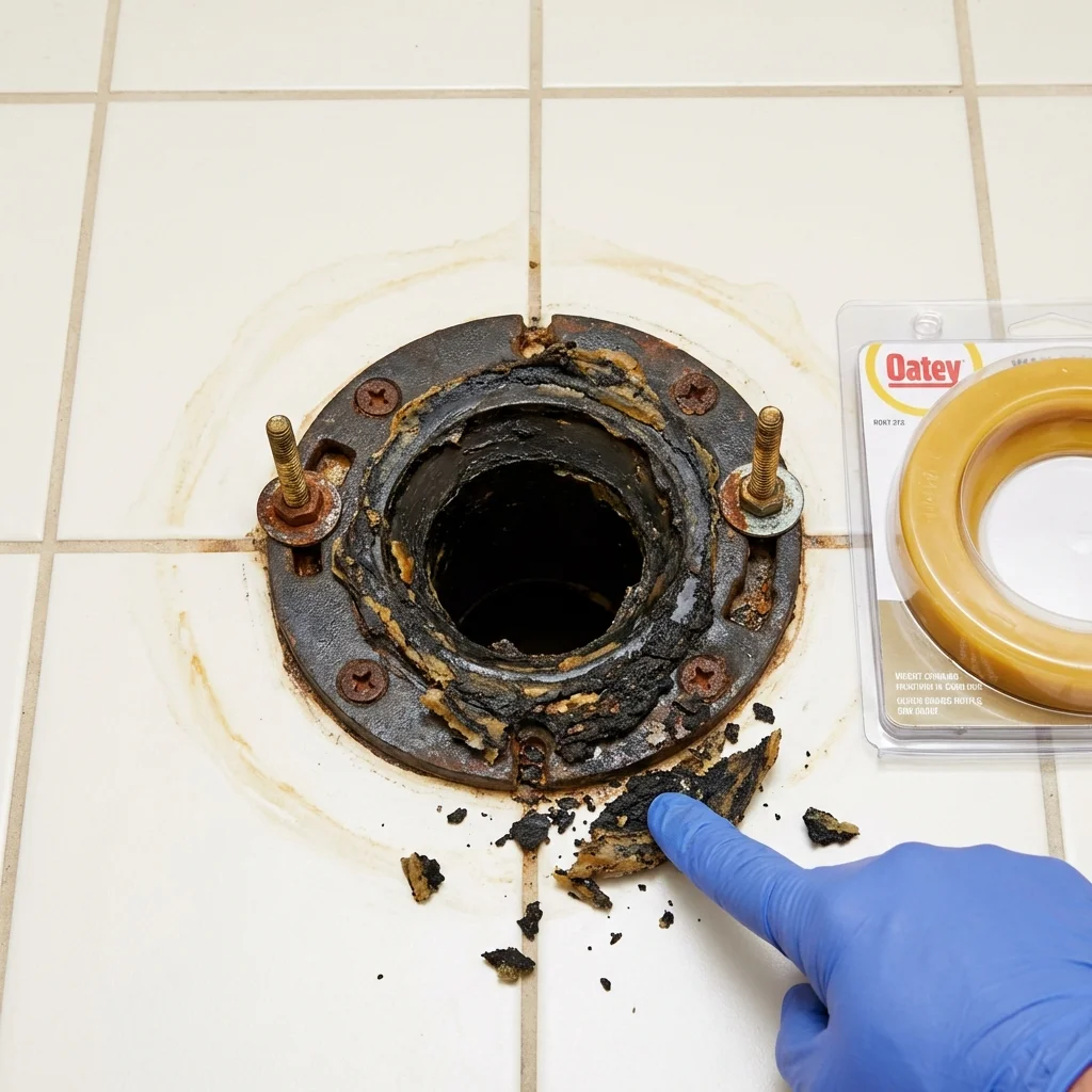 Failed wax ring showing water seepage at the base of a toilet in a Santa Monica, CA home
